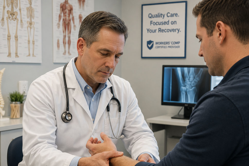Doctor examining a work injury for a Delaware workers' compensation claim