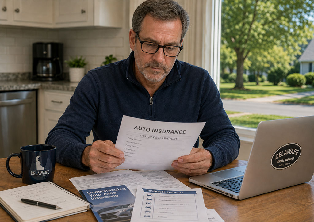Delaware driver reviewing auto insurance coverage options to protect against uninsured motorists
