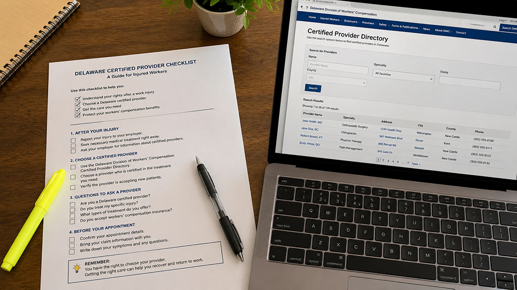 Checklist for confirming a certified provider under Delaware workers' comp rules