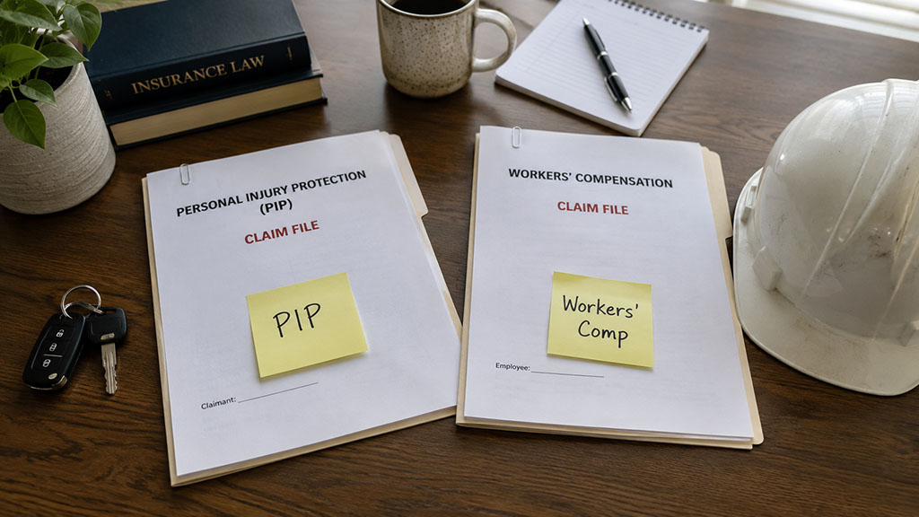 Two separate insurance claims being coordinated after a Delaware work-related car accident