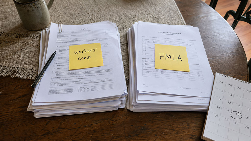 Separate workers' comp and FMLA paperwork that Delaware employees must file independently