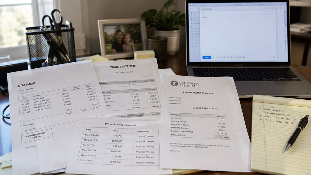Medical bills and wage records used to evaluate a Delaware workers' comp settlement