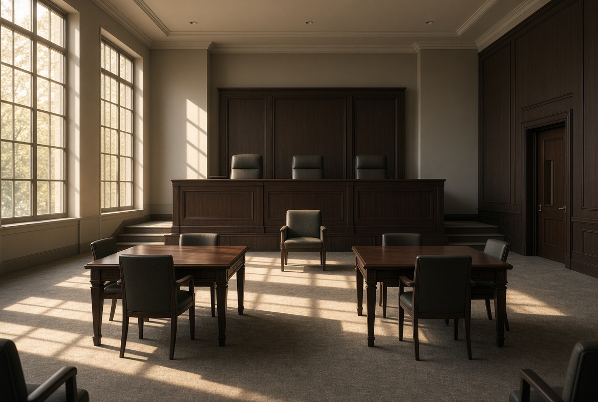Empty hearing room representing a Delaware Industrial Accident Board benefit termination hearing