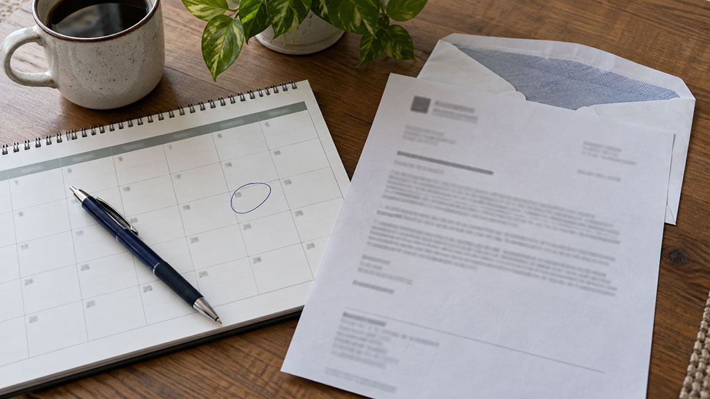 Calendar marking the 45-day deadline to appeal a Delaware workers comp utilization review decision