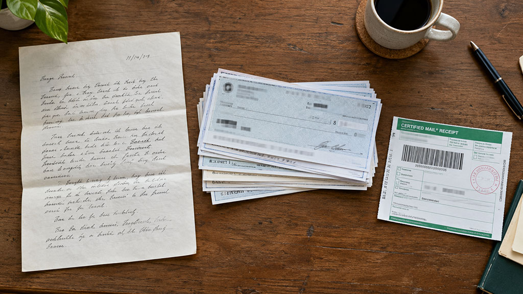 Written demand letter and check stubs for a missed Delaware workers comp payment