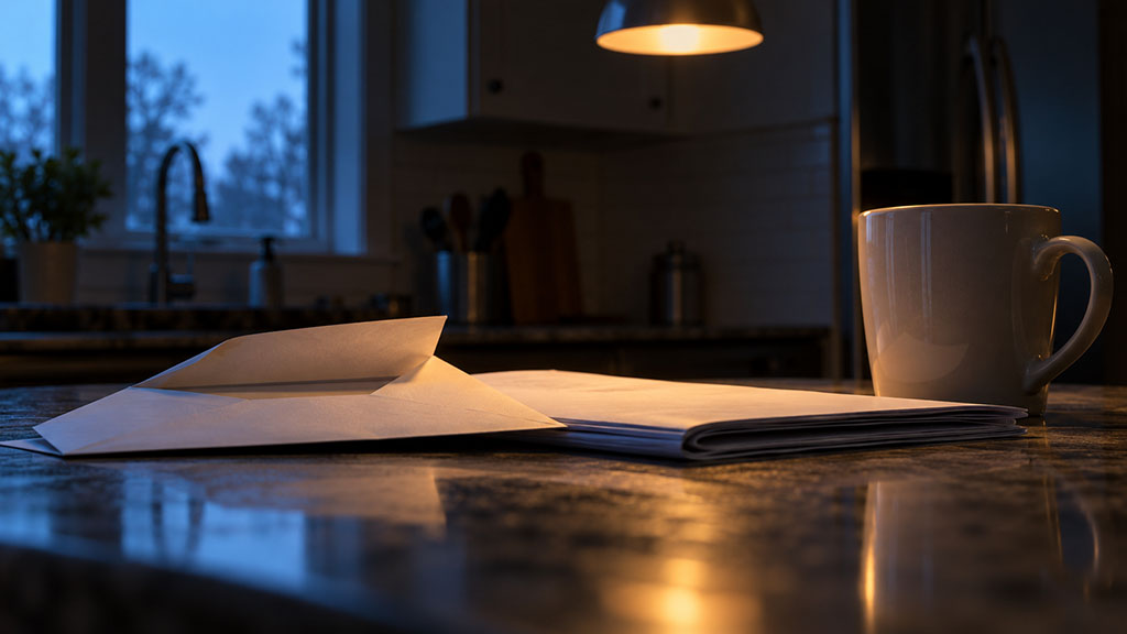 Petition to terminate Delaware workers comp benefits sitting on a kitchen counter